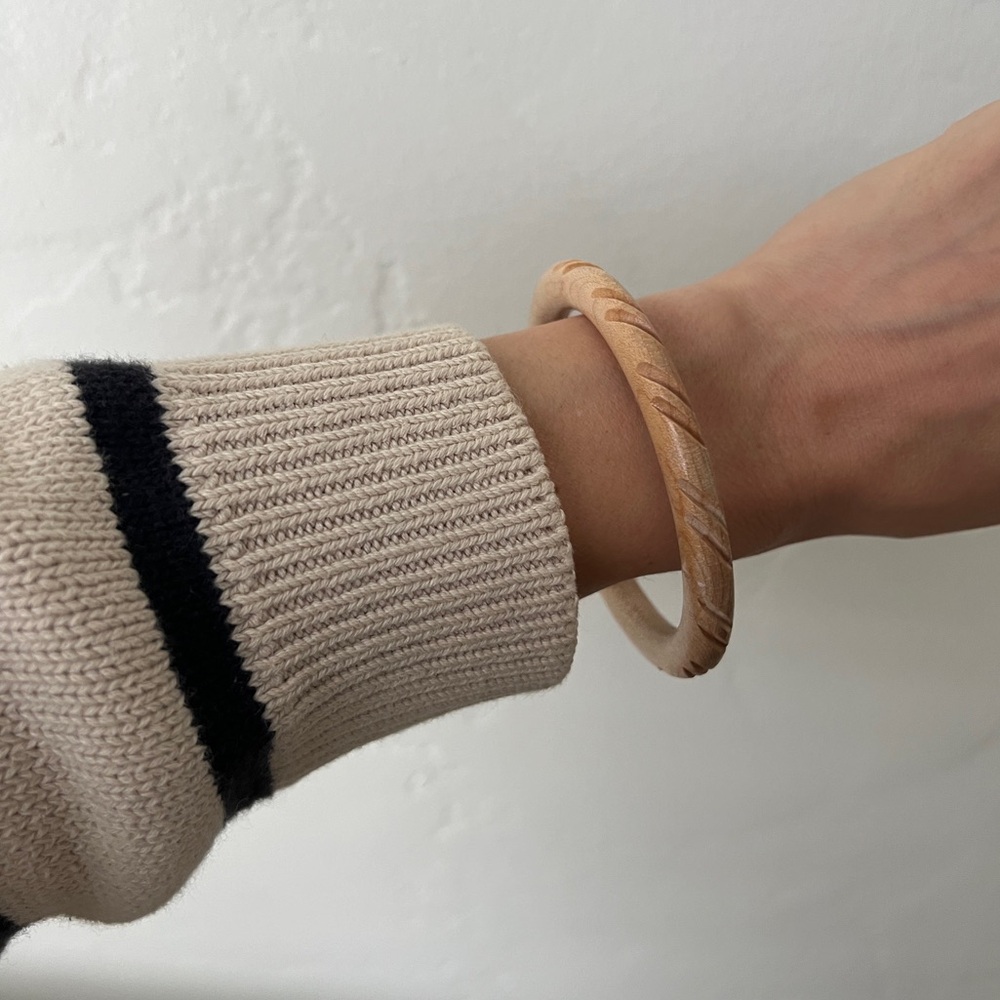 Hand carved vintage light wood minimal bangle bracelet artisan jewelry